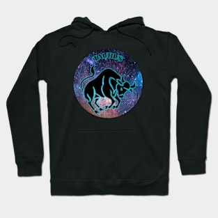 Taurus Astrology Zodiac Sign - Taurus Bull Astrology Birthday Gifts - Stars Space and Black - Turquoise Glow Hoodie